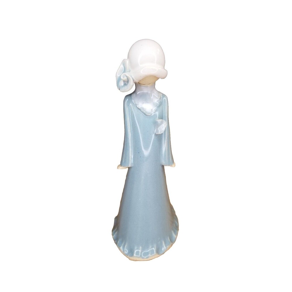 Louise Auger 7" Ceramic Handmade Faceless Lady Blue Dress Vtg Figurine Signed